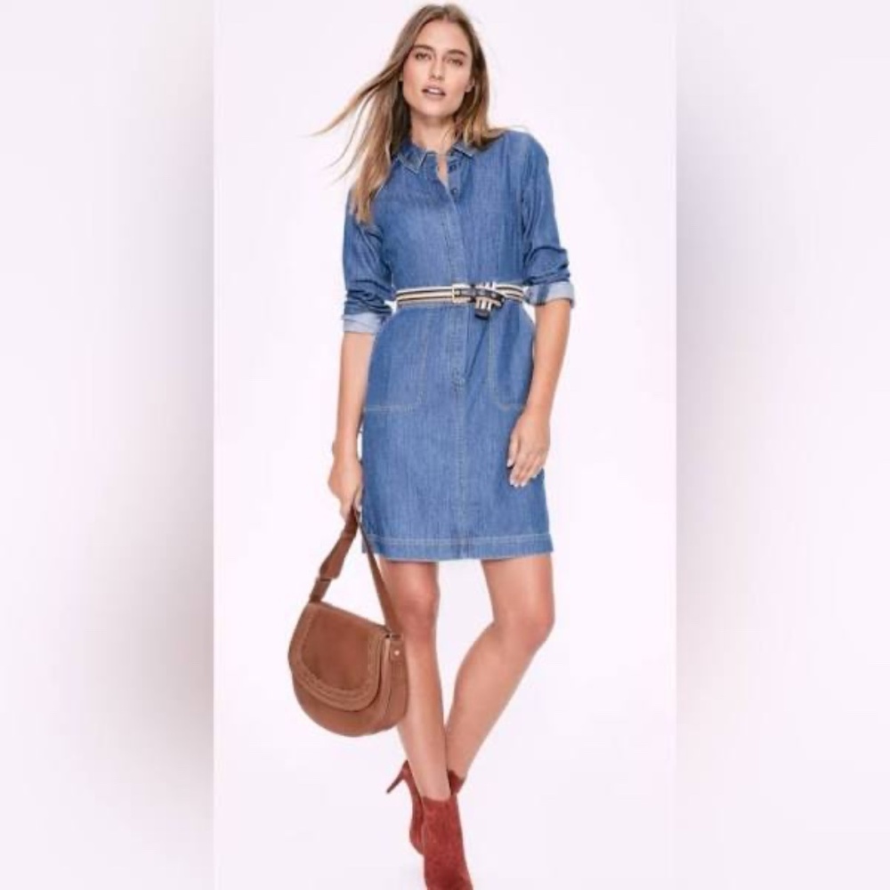 Boden Hattie Denim Long Sleeve Dress knee length US 4L UK 8L long tall